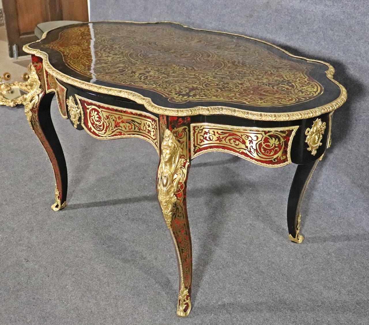 French Rare Andre Boulle Style Brass Inlaid Center Table