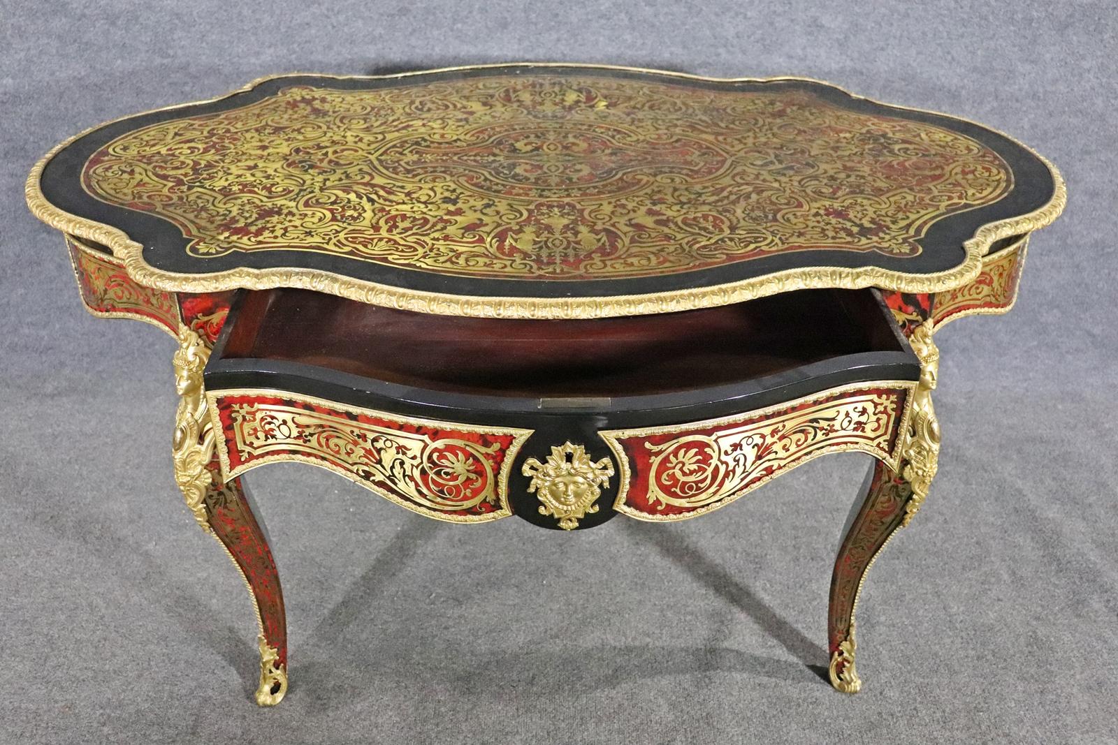 Mid-20th Century Rare Andre Boulle Style Brass Inlaid Center Table