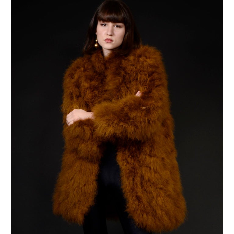 Rare Andre Laug Vintage Jacket Toffee Brown Marabou Feathers Silk Lined ...