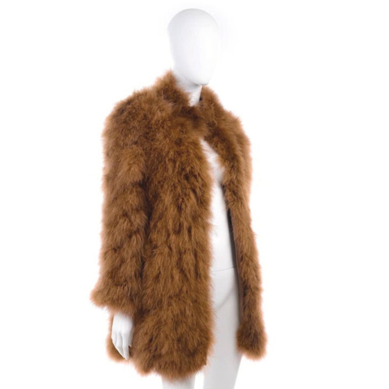 Rare Andre Laug Vintage Jacket Toffee Brown Marabou Feathers Silk Lined