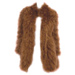 Rare Andre Laug Vintage Jacket Toffee Brown Marabou Feathers Silk Lined Coat