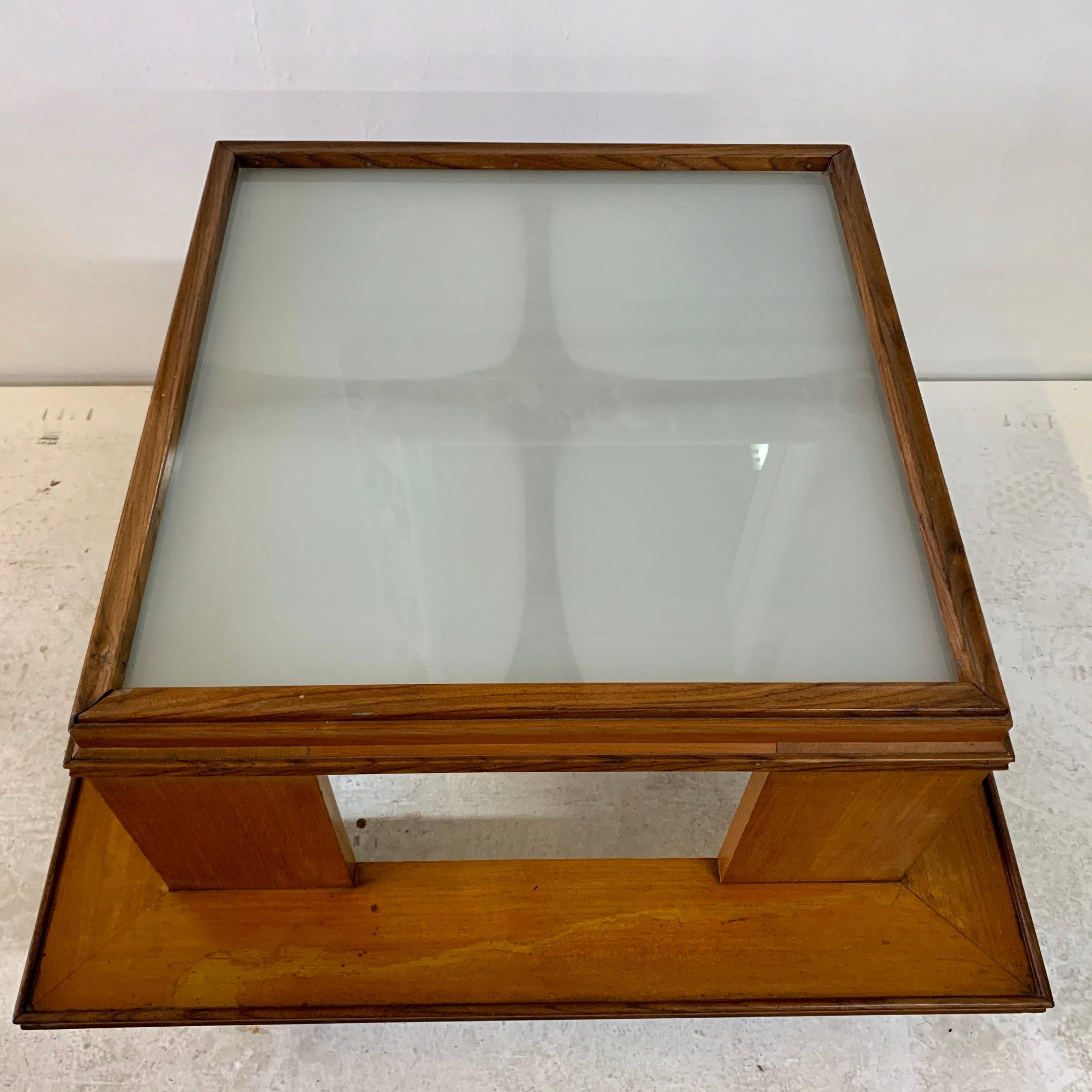 French Rare Andre Sornay Frosted Glass Top and Exotic Wood Accent Table