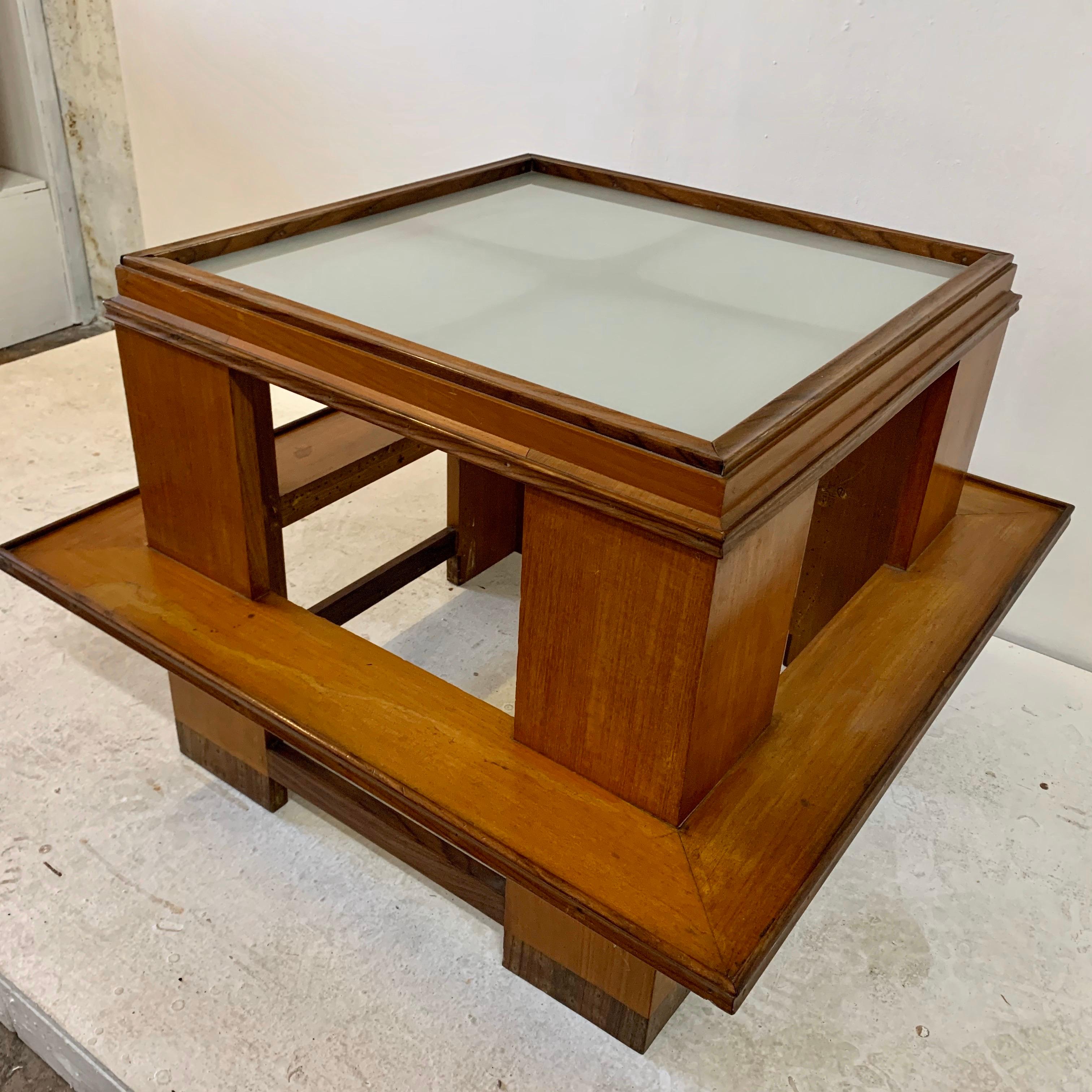 Rare Andre Sornay Frosted Glass Top and Exotic Wood Accent Table In Good Condition In East Hampton, NY