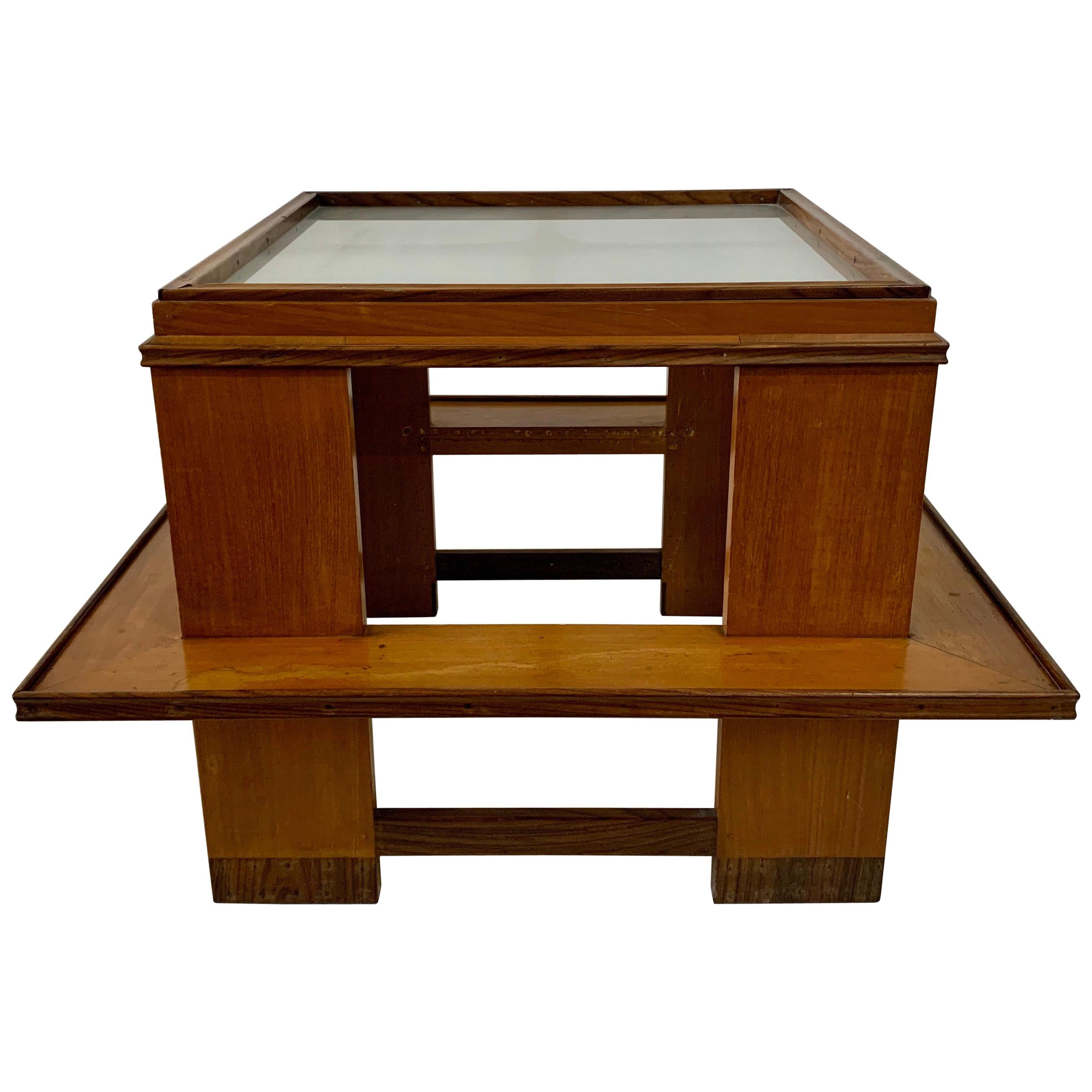 Rare Andre Sornay Frosted Glass Top and Exotic Wood Accent Table