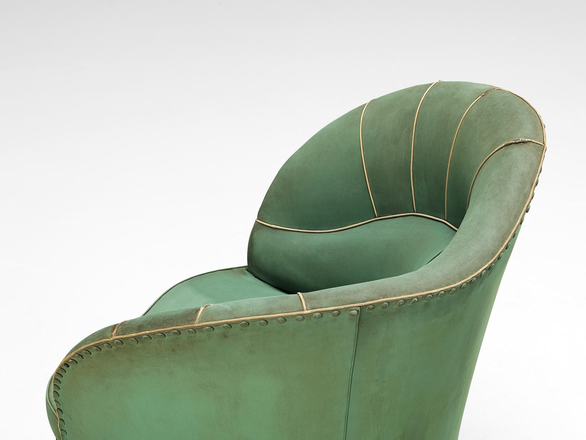 Faux Leather Rare Andrea Busiri Vici Lounge Chair in Jade Green Upholstery 