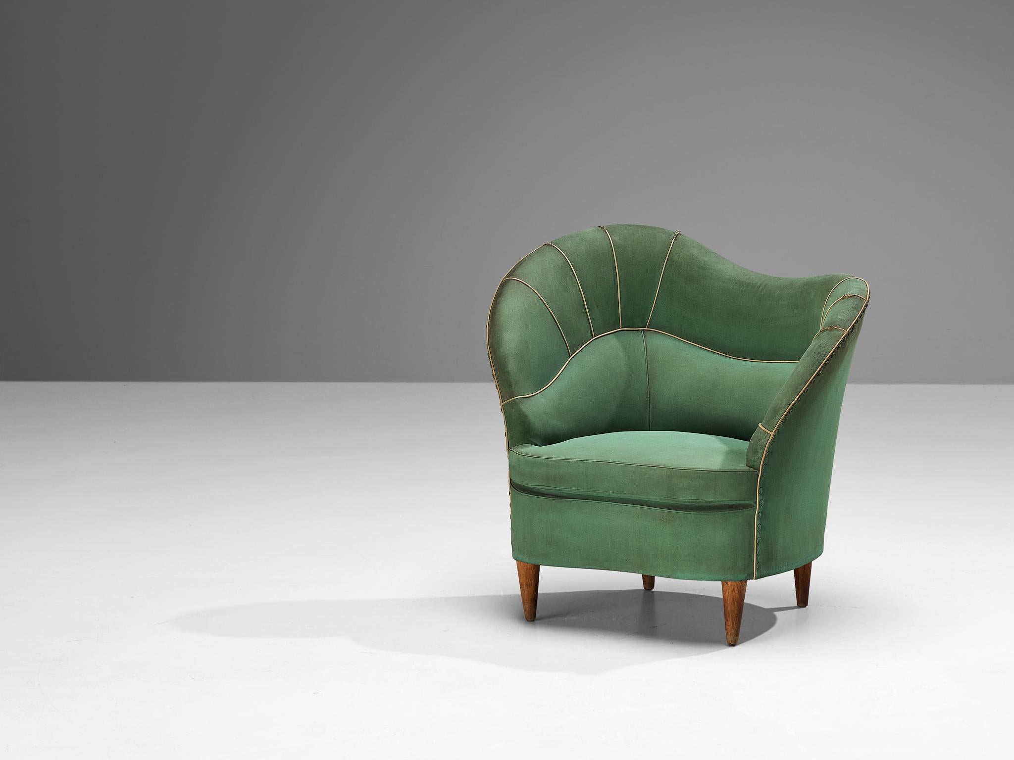 Andrea Busiri Vici, armchair, faux leather, beech, Italy, 1950s

This charming chair stands as a rare creation from the Italian architect and designer Andrea Busiri Vici (1903-1989). Beloning to a family with a history of architects, his elder