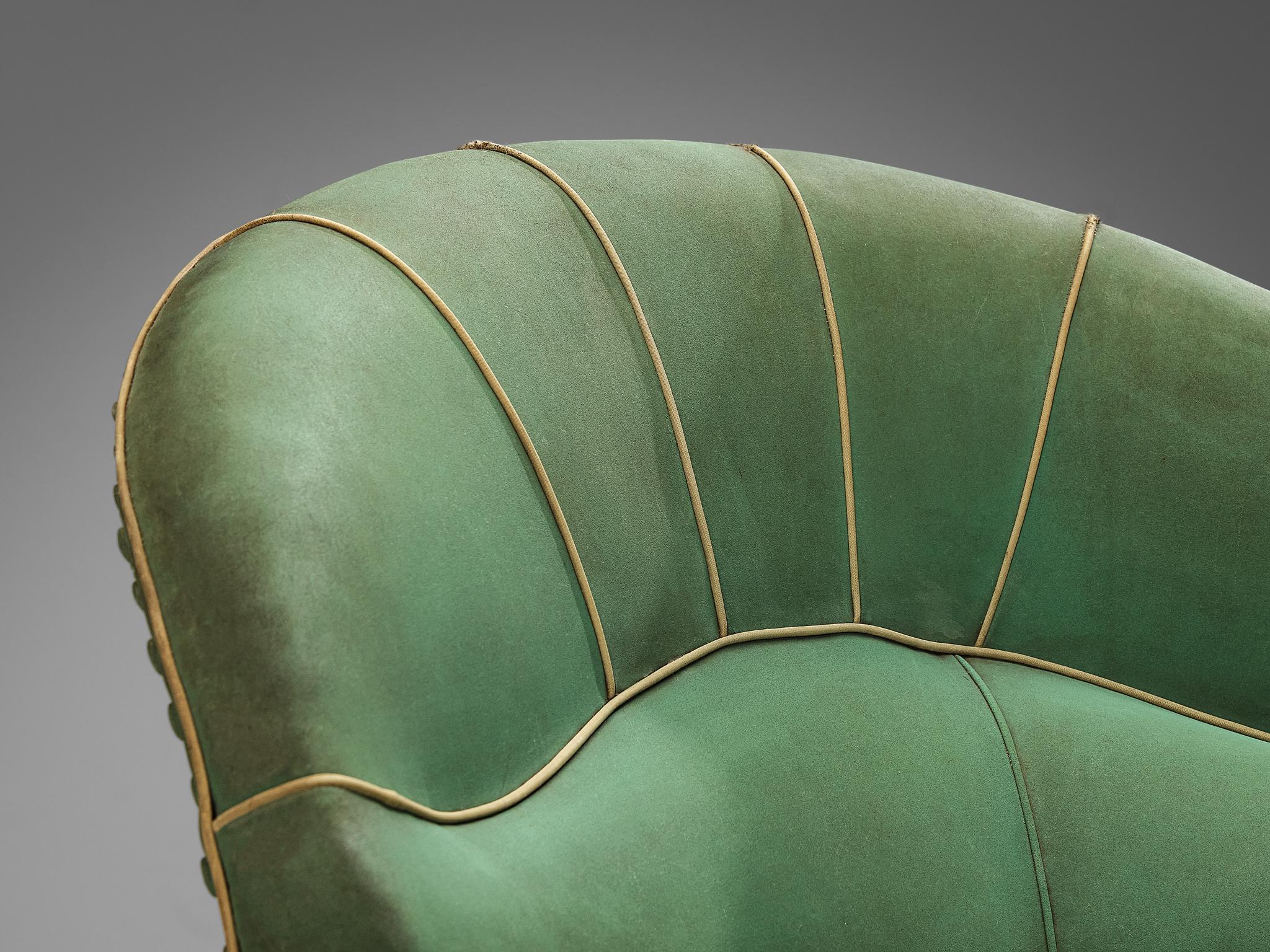 Italian Rare Andrea Busiri Vici Lounge Chair in Jade Green Upholstery 