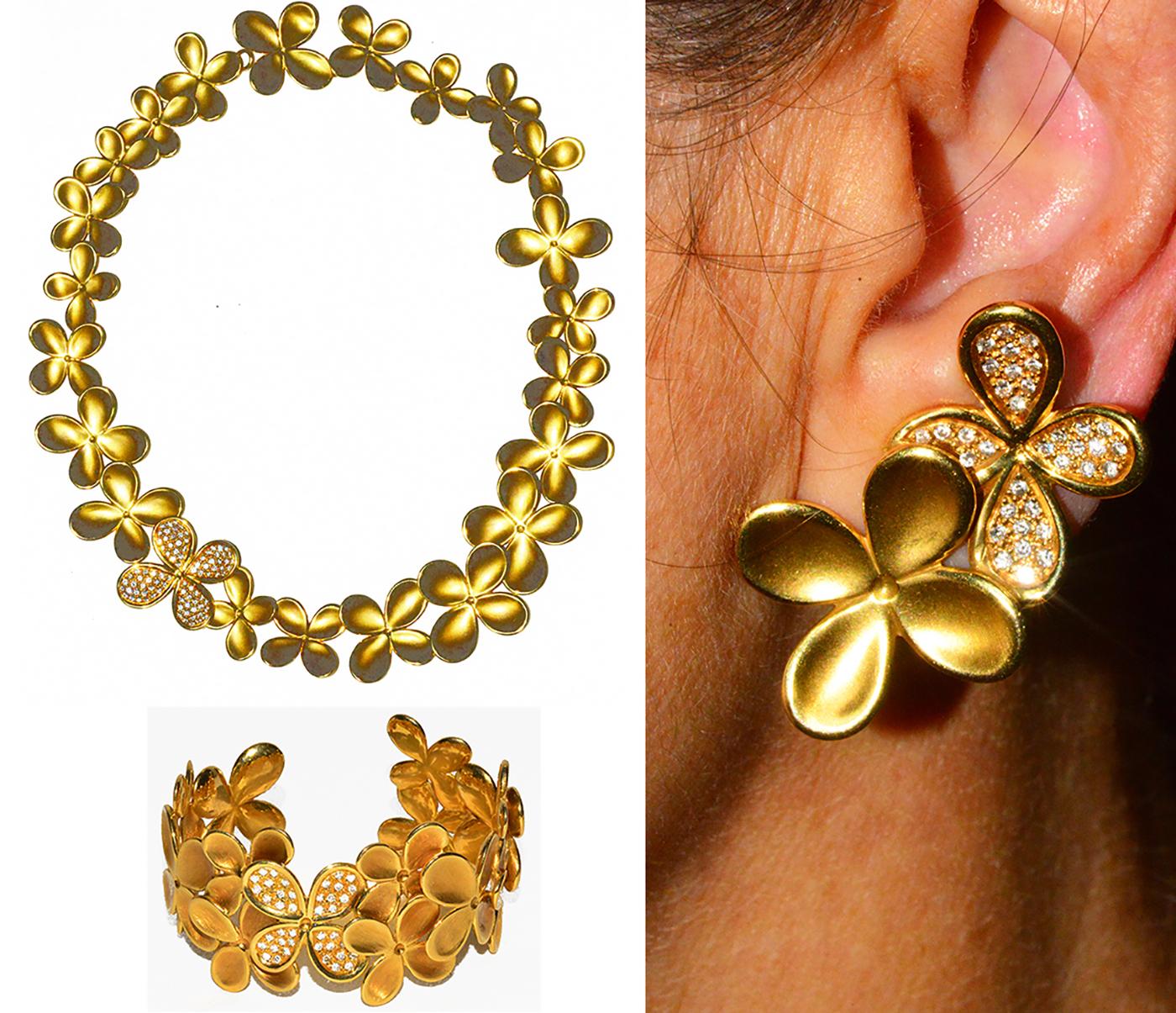 Rare Angela Cummings Gold and Diamond Flower Necklace In Excellent Condition In Teaneck, NJ