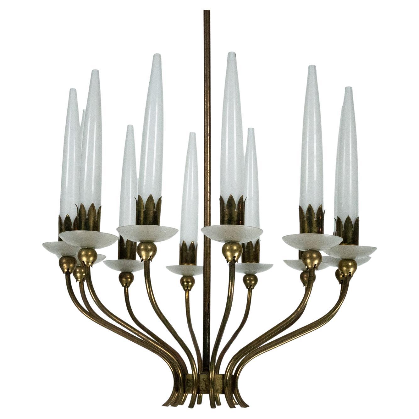 Rare Angelo Lelii pour Arredoluce, lustre à 12 lumières, Italie 1953