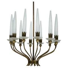 Rare Angelo Lelii pour Arredoluce, lustre à 12 lumières, Italie 1953