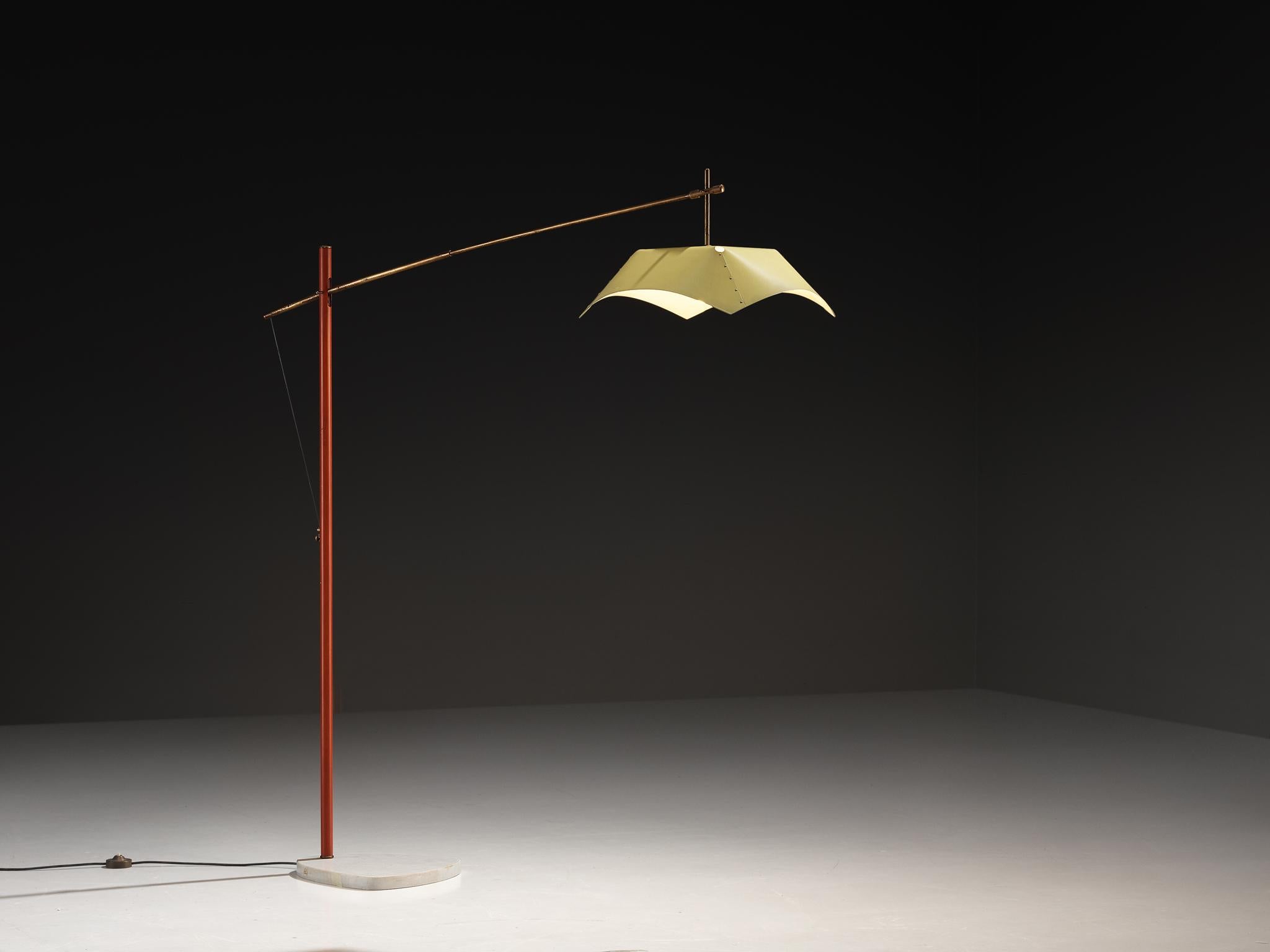 Angelo Lelii for Arredoluce, floor lamp, coated aluminum and brass, brass, marble, Italy, design circa 1954 

An exceptionally rare floor lamp, designed by the acclaimed lighting designer Angelo Lelii, exemplifies his mastery in the field. This