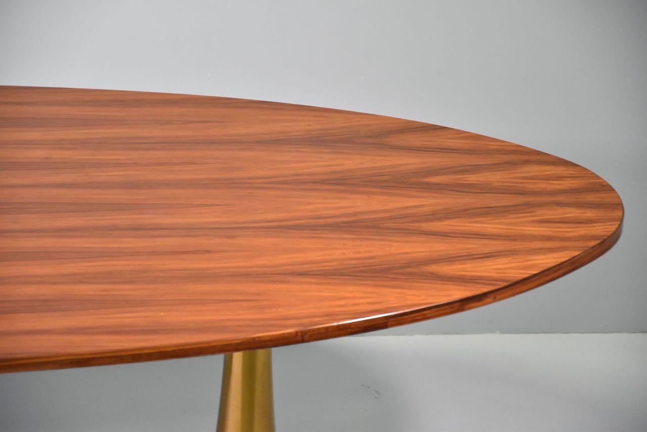 Rare Angelo Mangiarotti Bernini Oval Table, Bronze Legs and Wooden Top, 1957 5