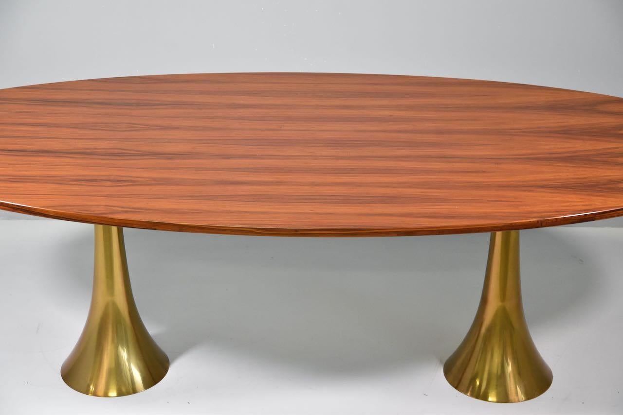 Rare Angelo Mangiarotti Bernini Oval Table, Bronze Legs and Wooden Top, 1957 6