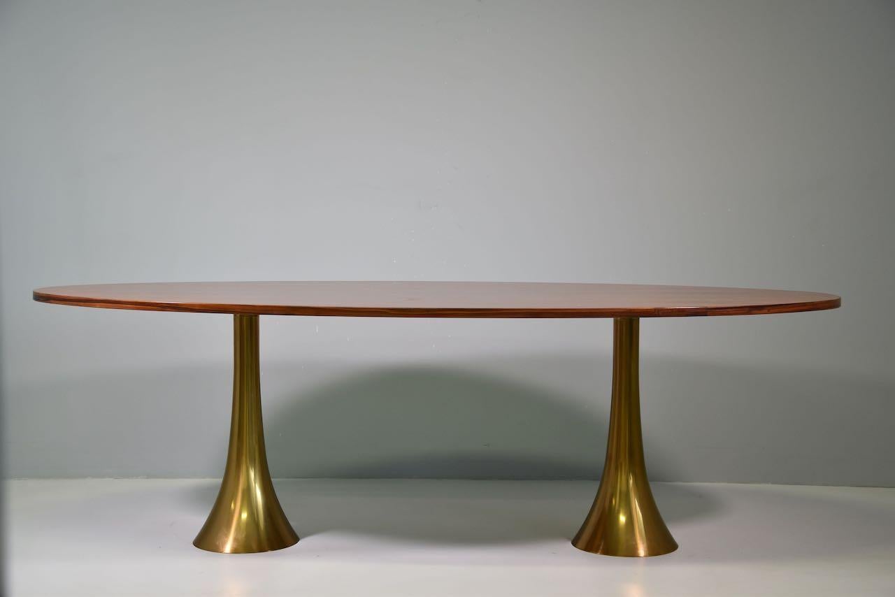 Rare Angelo Mangiarotti Bernini Oval Table, Bronze Legs and Wooden Top, 1957 7