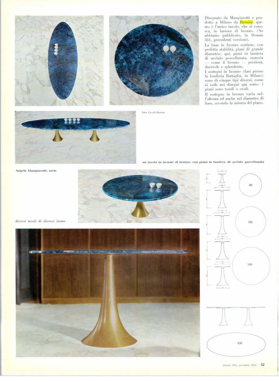 Rare Angelo Mangiarotti Bernini Oval Table, Bronze Legs and Wooden Top, 1957 9