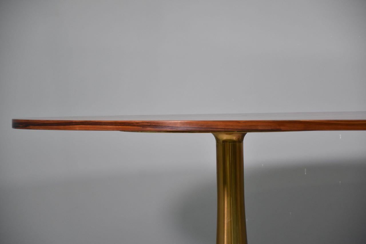 Italian Rare Angelo Mangiarotti Bernini Oval Table, Bronze Legs and Wooden Top, 1957