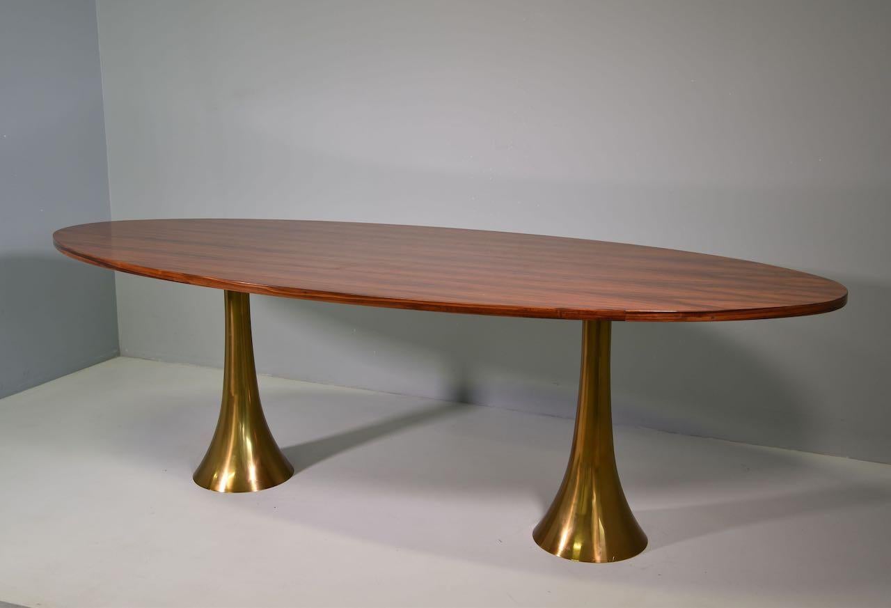 Rare Angelo Mangiarotti Bernini Oval Table, Bronze Legs and Wooden Top, 1957 In Excellent Condition In Rovereta, SM