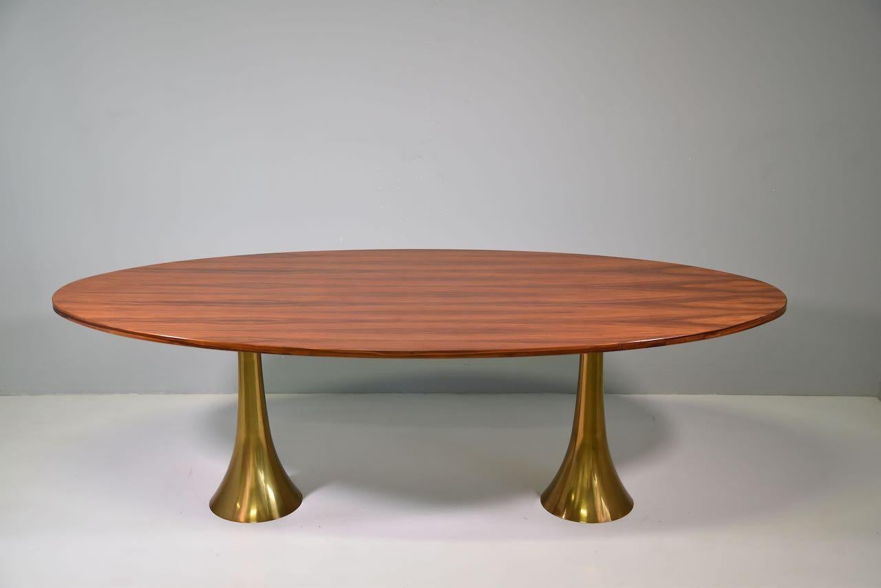 Rare Angelo Mangiarotti Bernini Oval Table, Bronze Legs and Wooden Top, 1957 1