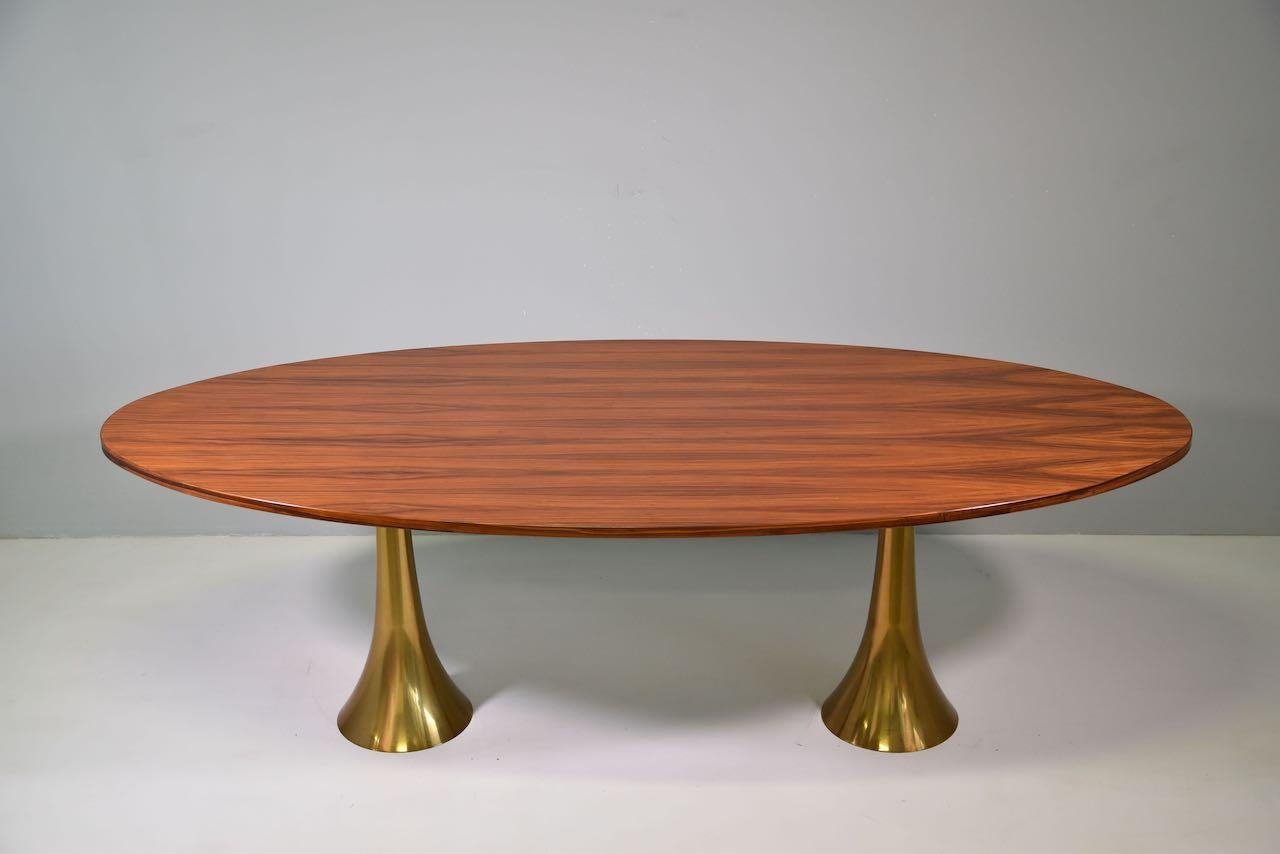 Rare Angelo Mangiarotti Bernini Oval Table, Bronze Legs and Wooden Top, 1957 2