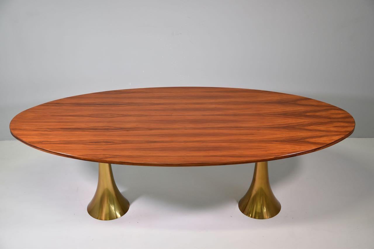 Rare Angelo Mangiarotti Bernini Oval Table, Bronze Legs and Wooden Top, 1957 3