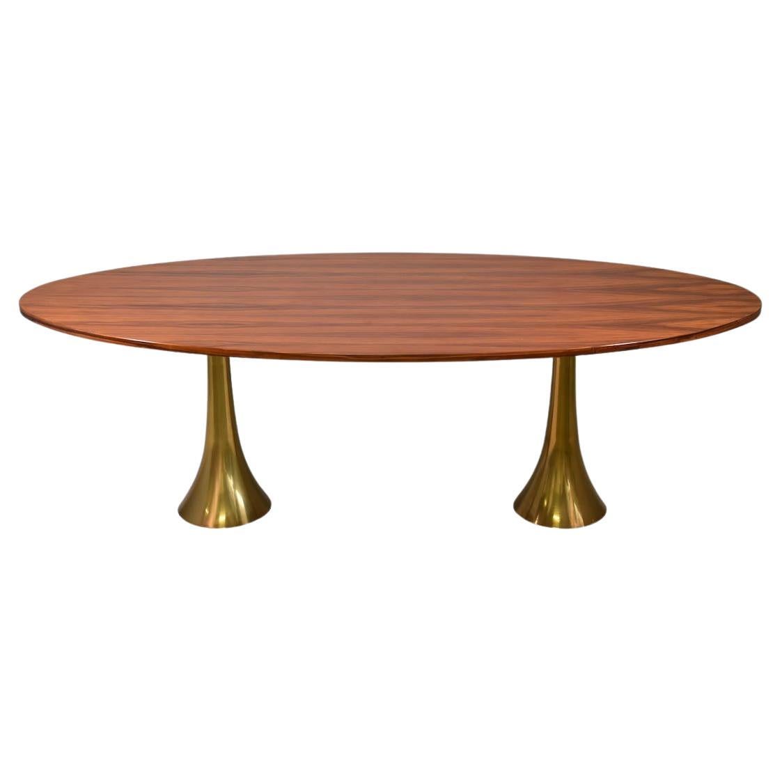 Rare Angelo Mangiarotti Bernini Oval Table, Bronze Legs and Wooden Top, 1957