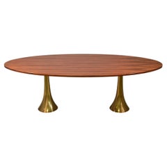 Rare Angelo Mangiarotti Bernini Oval Table, Bronze Legs and Wooden Top, 1957