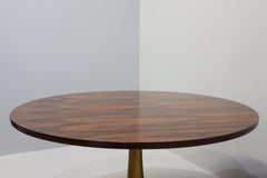 Rare Angelo Mangiarotti Bernini Round Table, Bronze Leg and Wooden Top, 1957