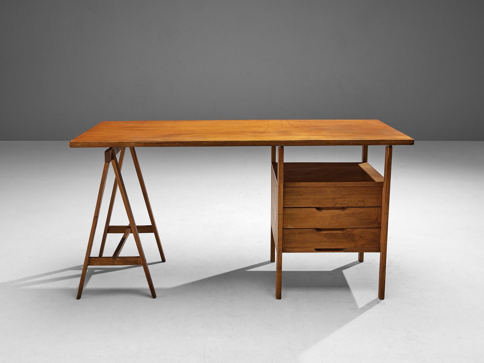 Rare Angelo Mangiarotti Writing Desk in Walnut from Own Studio  In Good Condition In Waalwijk, NL