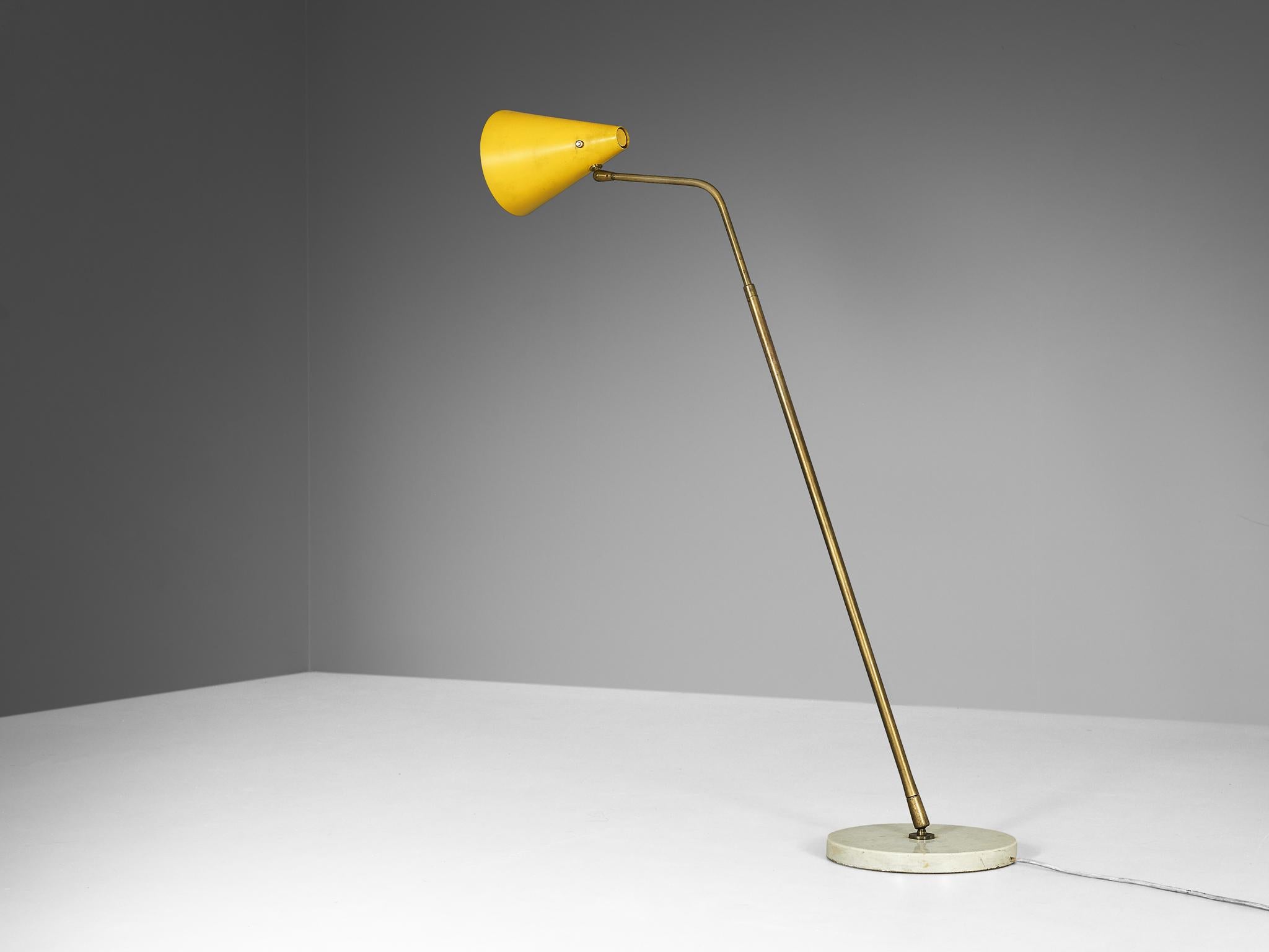 Aluminum Rare Angelo Ostuni for O-Luce Floor Lamp with Ocher Yellow Shade  For Sale