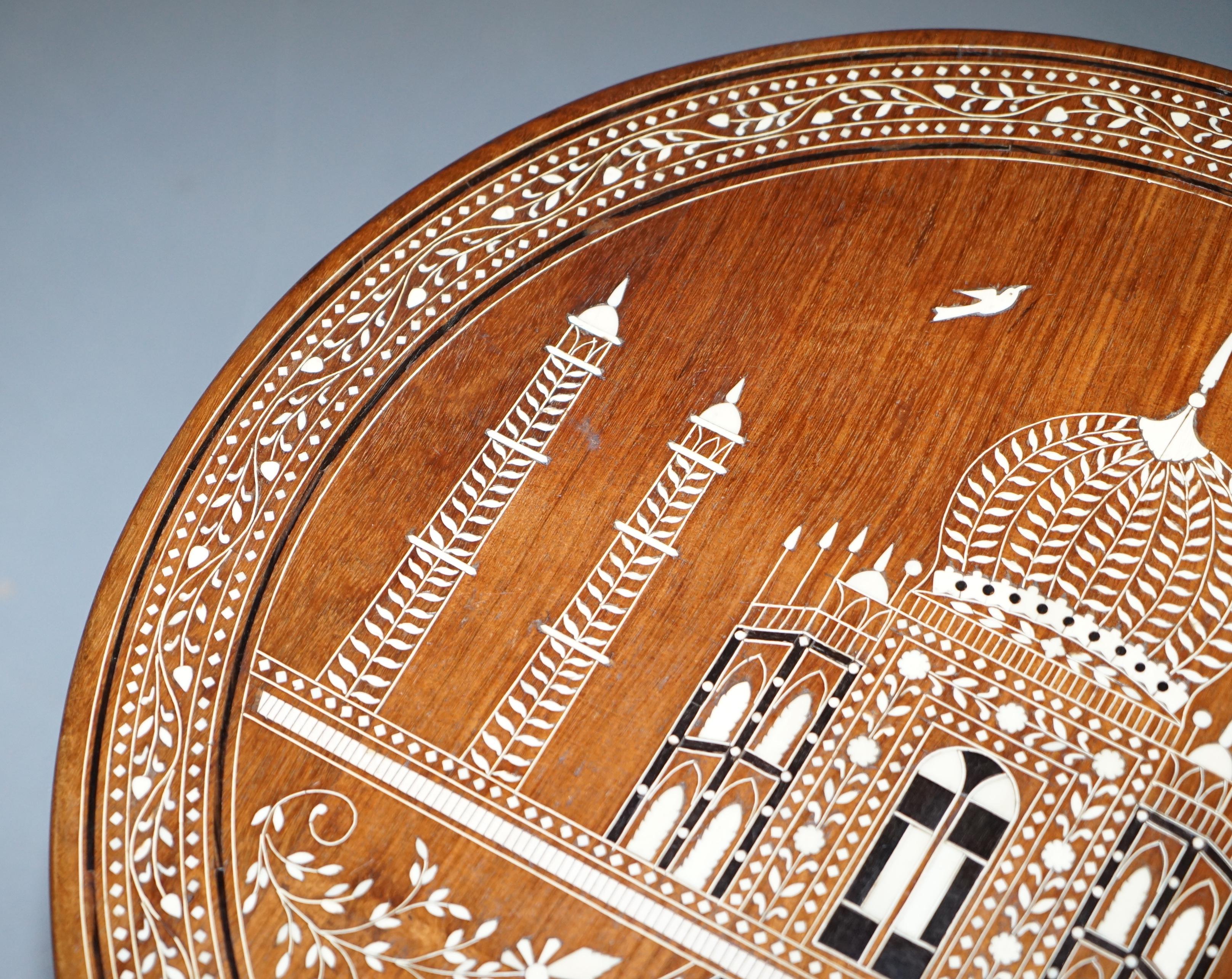 19th Century Rare Anglo-Indian Export Taj Mahal Elephant Hardwood Inlaid Side Lamp Wine Table For Sale