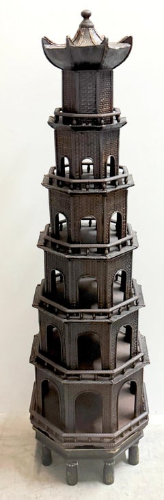 Rare Anglo-Indian Painted Pagoda with Original Miniature-Decorated Stand