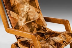 Rare Angular Oak Lounge Chair and Ottoman Set Found in Original Fabric c.1970s