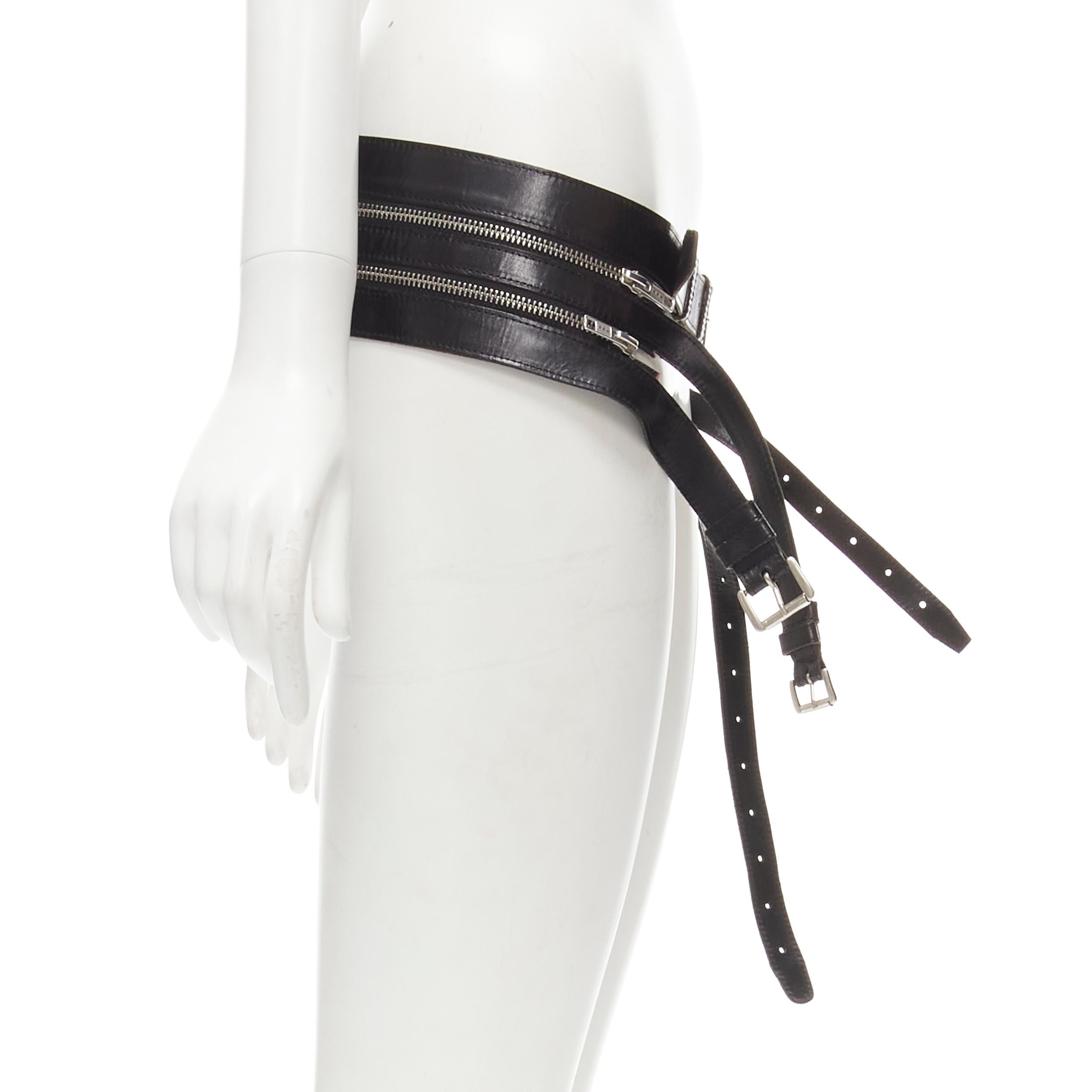 rare ANN DEMEULEMEESTER black leather convertible 3-in-1 wide belt S In Good Condition In Hong Kong, NT