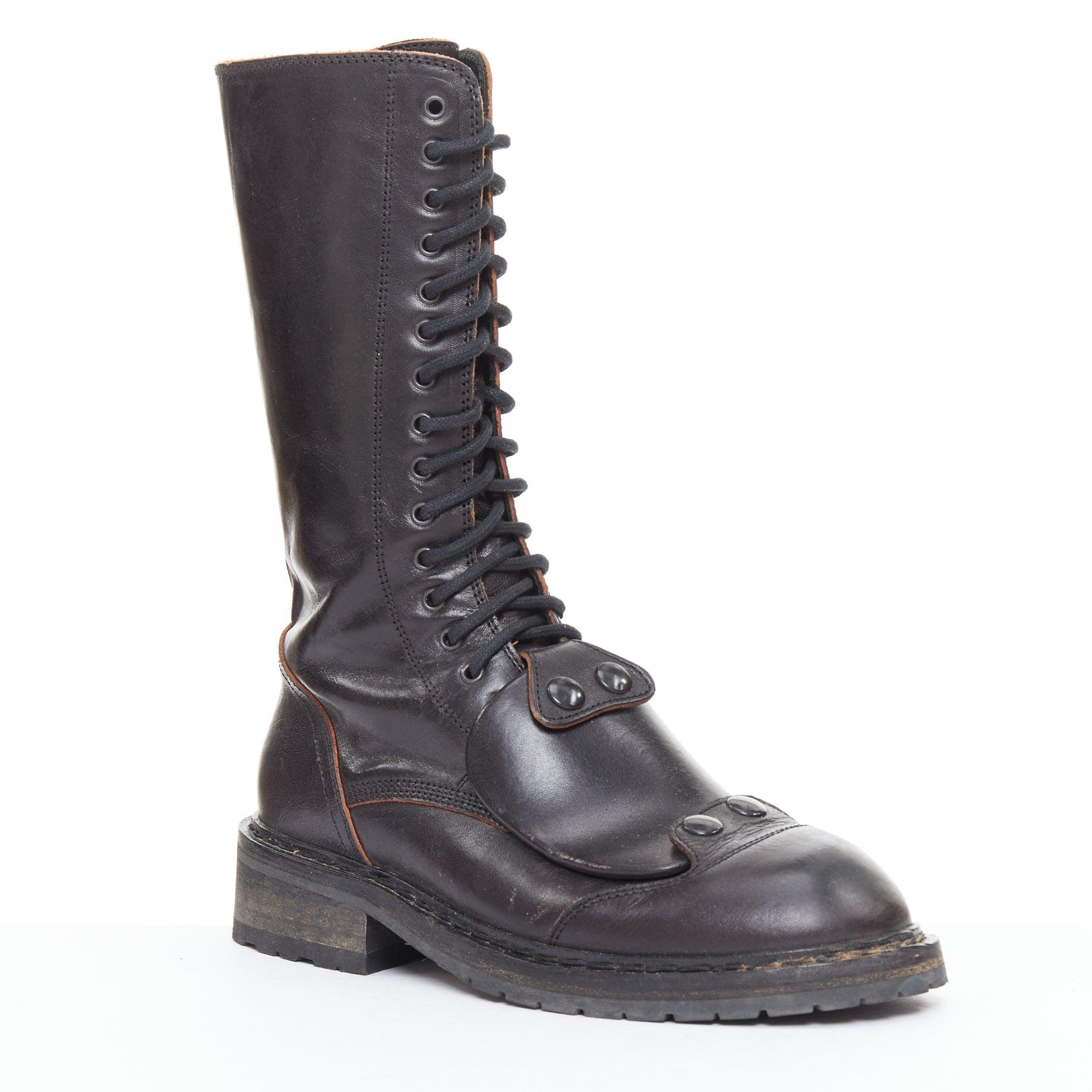 rare ANN DEMEULEMEESTER black leather snap button panels tall combat boots EU36
Reference: JACG/A00267
Brand: Ann Demeulemeester
Material: Leather
Color: Black
Pattern: Solid
Closure: Lace Up
Lining: Black Leather
Extra Details: Snap buttons with