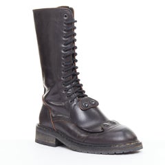 rare ANN DEMEULEMEESTER black leather snap button panels tall combat boots EU36
