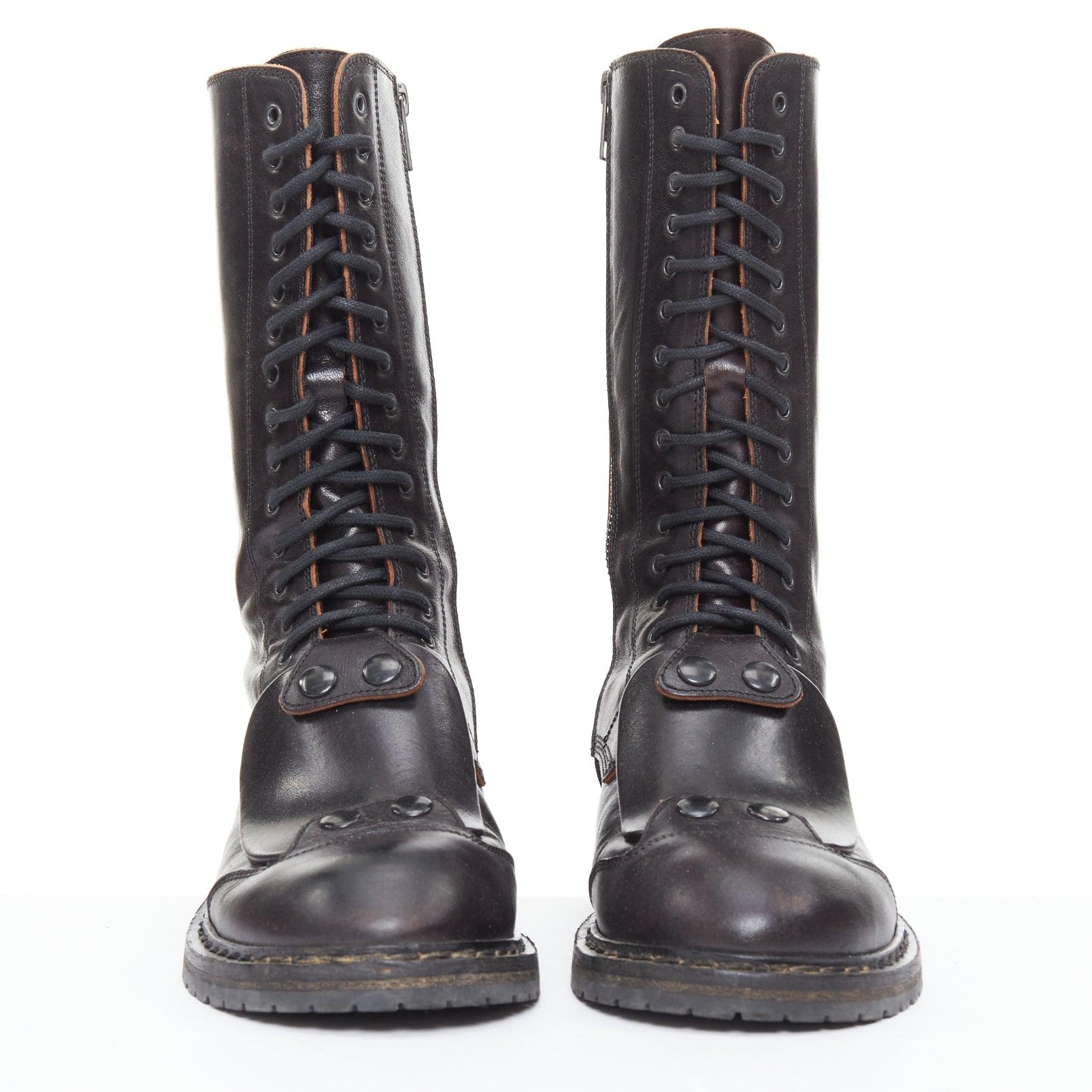 rare ANN DEMEULEMEESTER black leather snap button panels tall combat boots EU36 (Schwarz) im Angebot