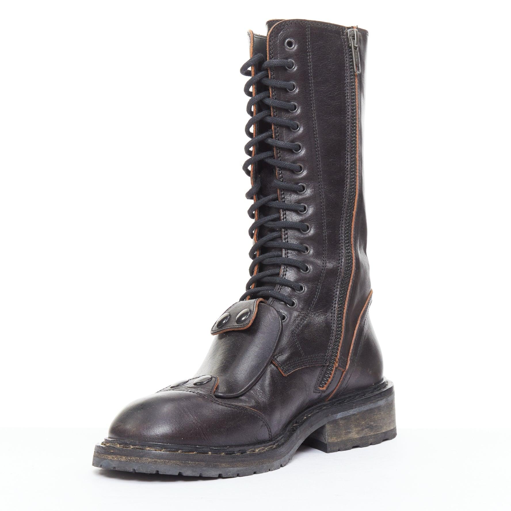 rare ANN DEMEULEMEESTER black leather snap button panels tall combat boots EU36 im Zustand „Gut“ im Angebot in Hong Kong, NT