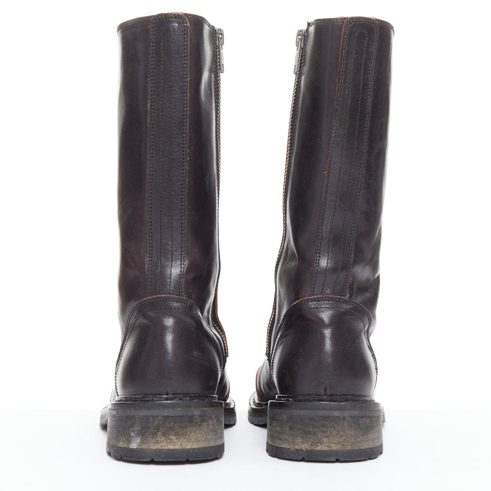 rare ANN DEMEULEMEESTER black leather snap button panels tall combat boots EU36 Damen im Angebot