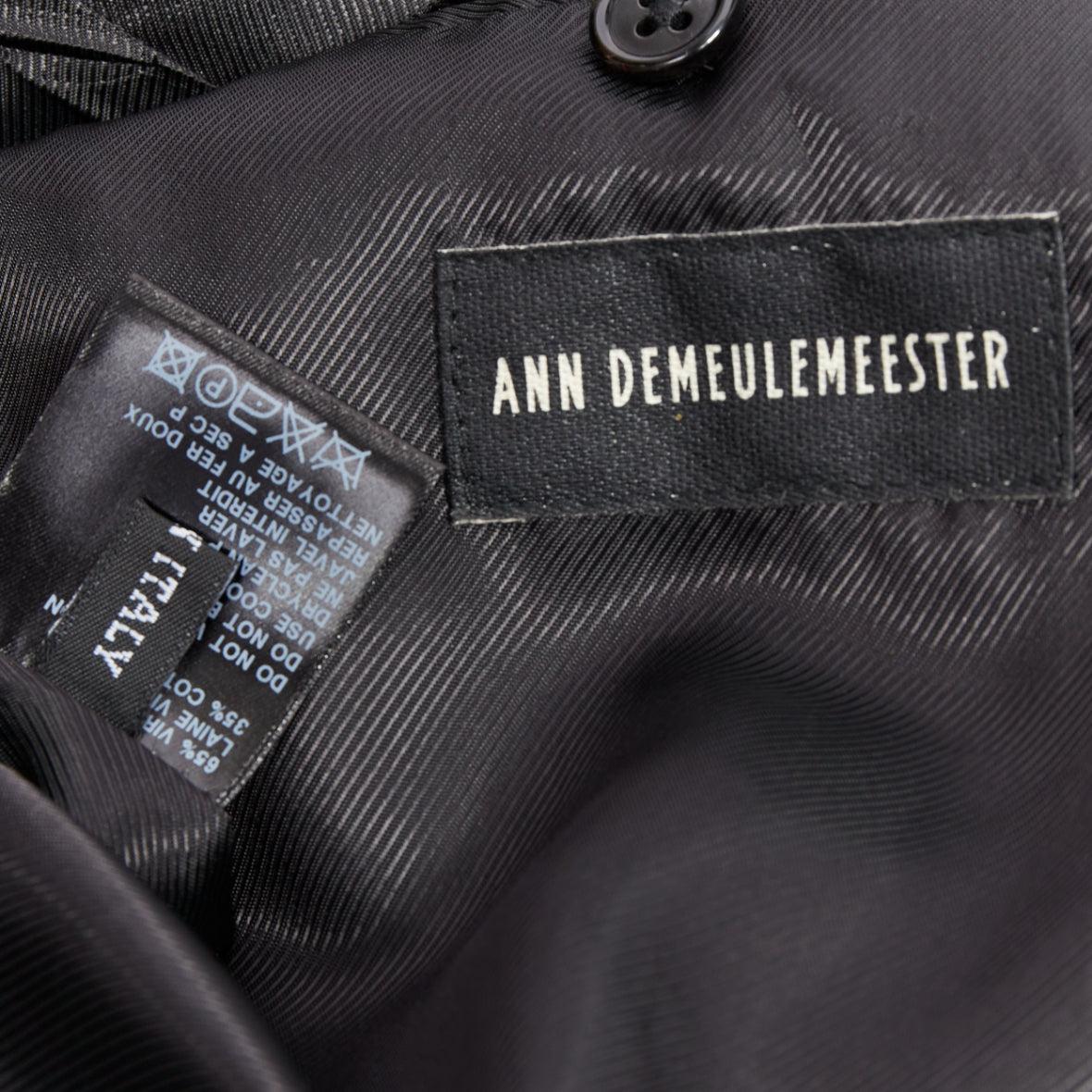 rare ANN DEMEULEMEESTER black virgin wool cotton shawl pipe collar coat XXS For Sale 3