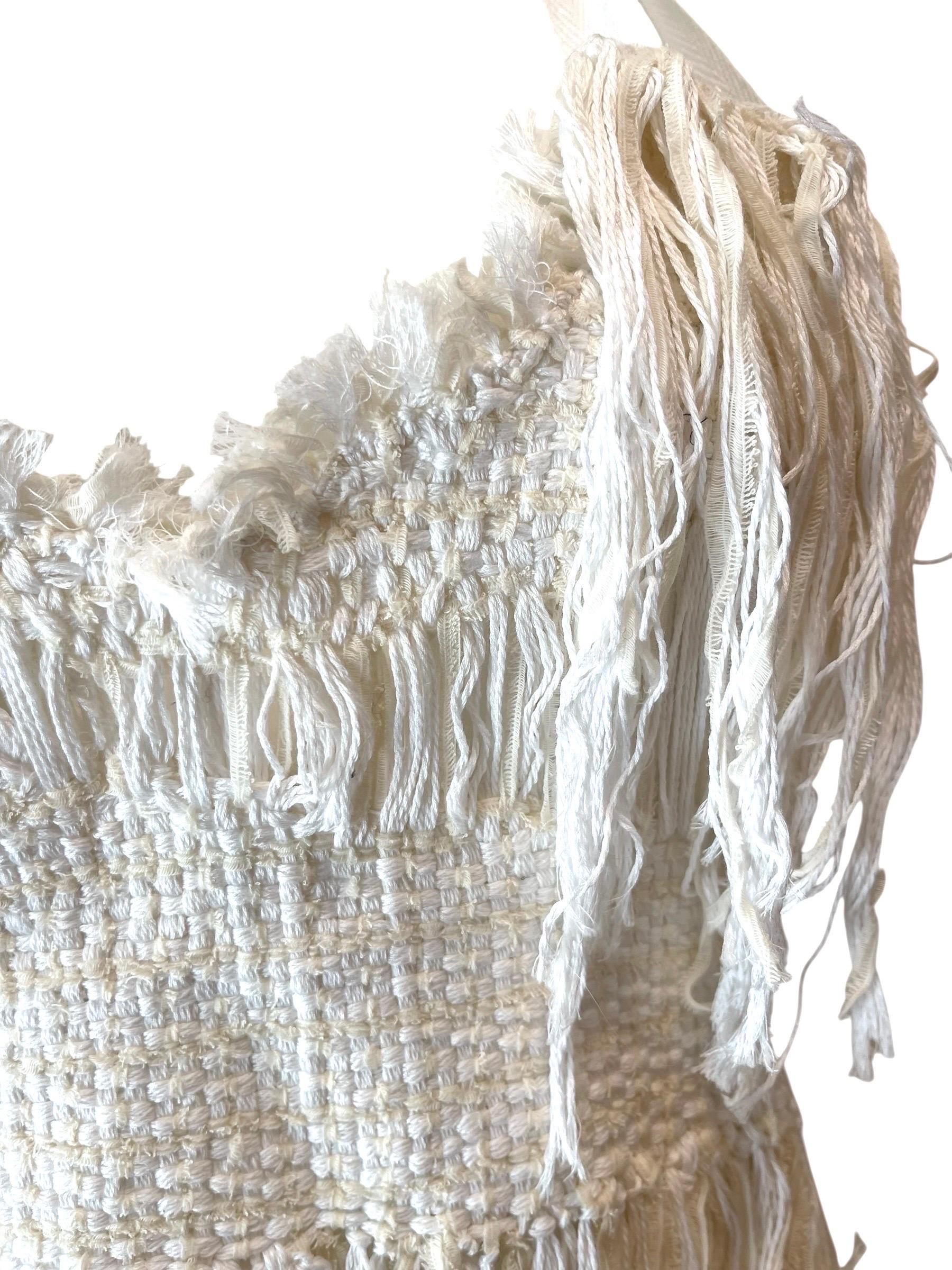 Gray Rare Ann Demeulemeester fringed hand woven halter top vintage For Sale