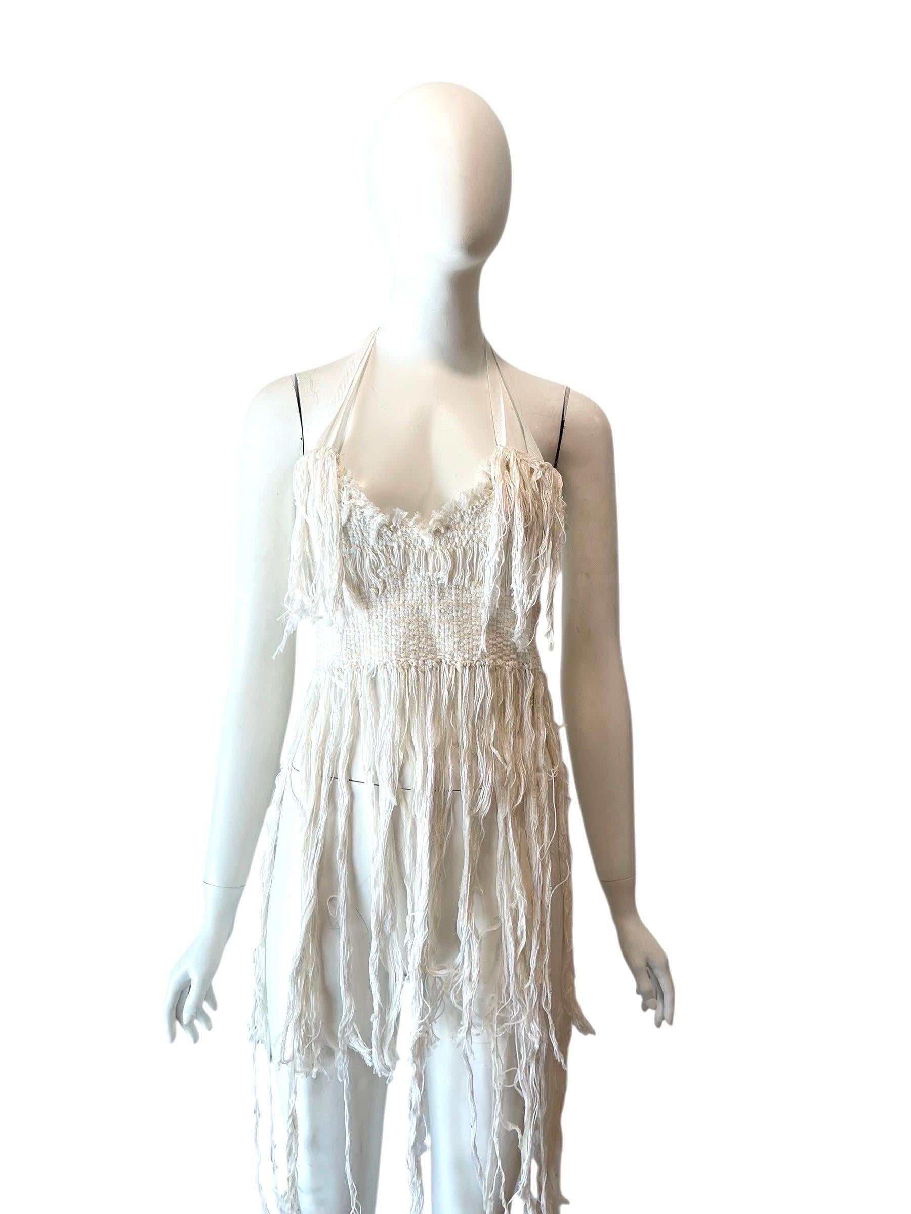 Rare Ann Demeulemeester fringed hand woven halter top vintage In Excellent Condition For Sale In Austin, TX