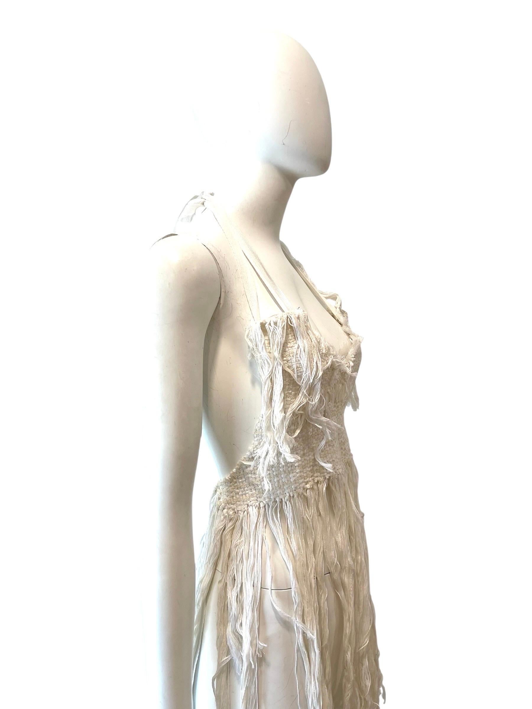 Women's or Men's Rare Ann Demeulemeester fringed hand woven halter top vintage For Sale