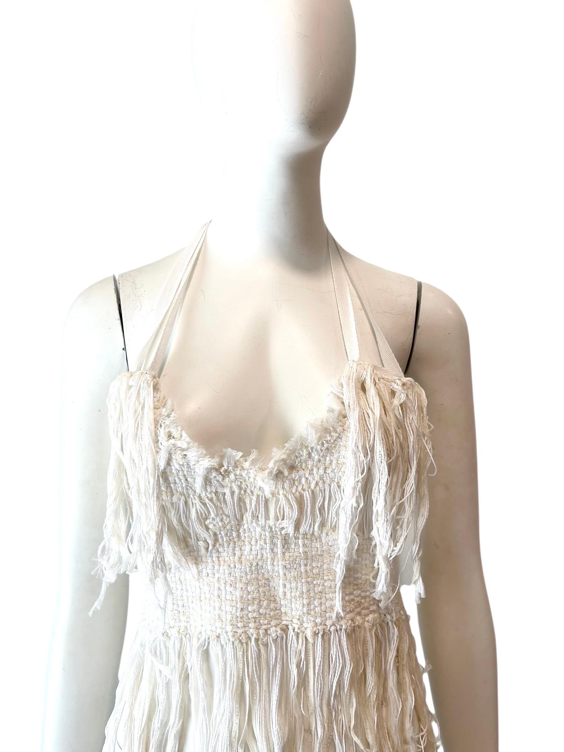 Rare Ann Demeulemeester fringed hand woven halter top vintage For Sale 1