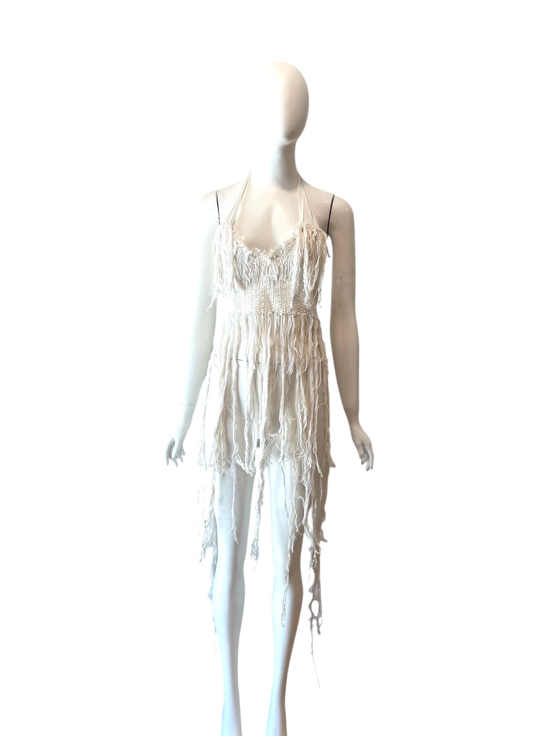 Rare Ann Demeulemeester fringed hand woven halter top vintage For Sale 3