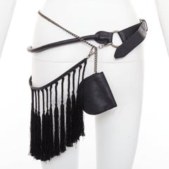 rare ANN DEMEULEMEESTER Vintage leather macrame fringe small pouch tiered belt