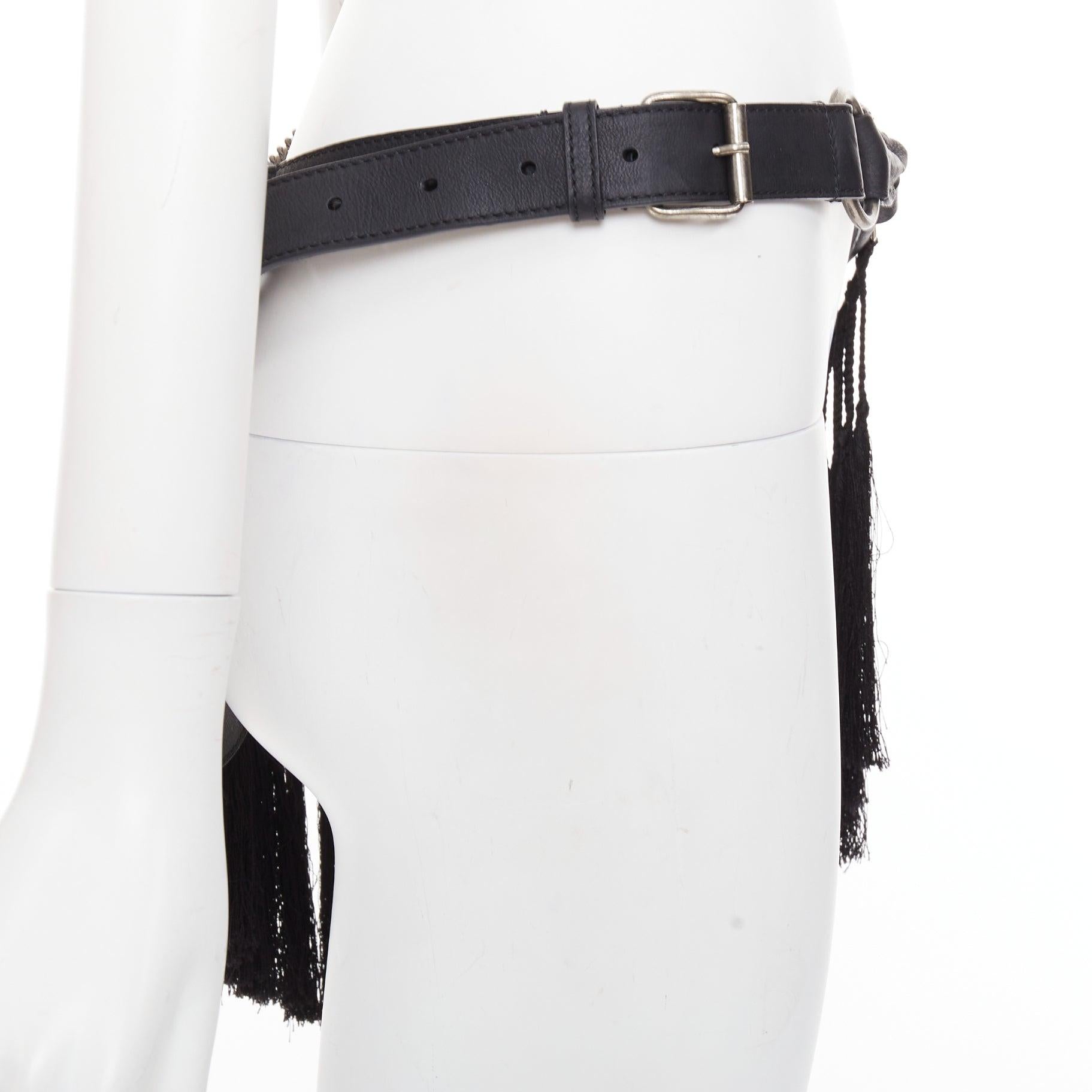 rare ANN DEMEULEMEESTER Vintage leather macrame fringe small pouch tiered belt In Good Condition For Sale In Hong Kong, NT