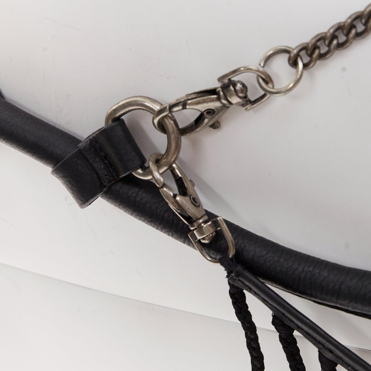 rare ANN DEMEULEMEESTER Vintage leather macrame fringe small pouch tiered belt For Sale 2