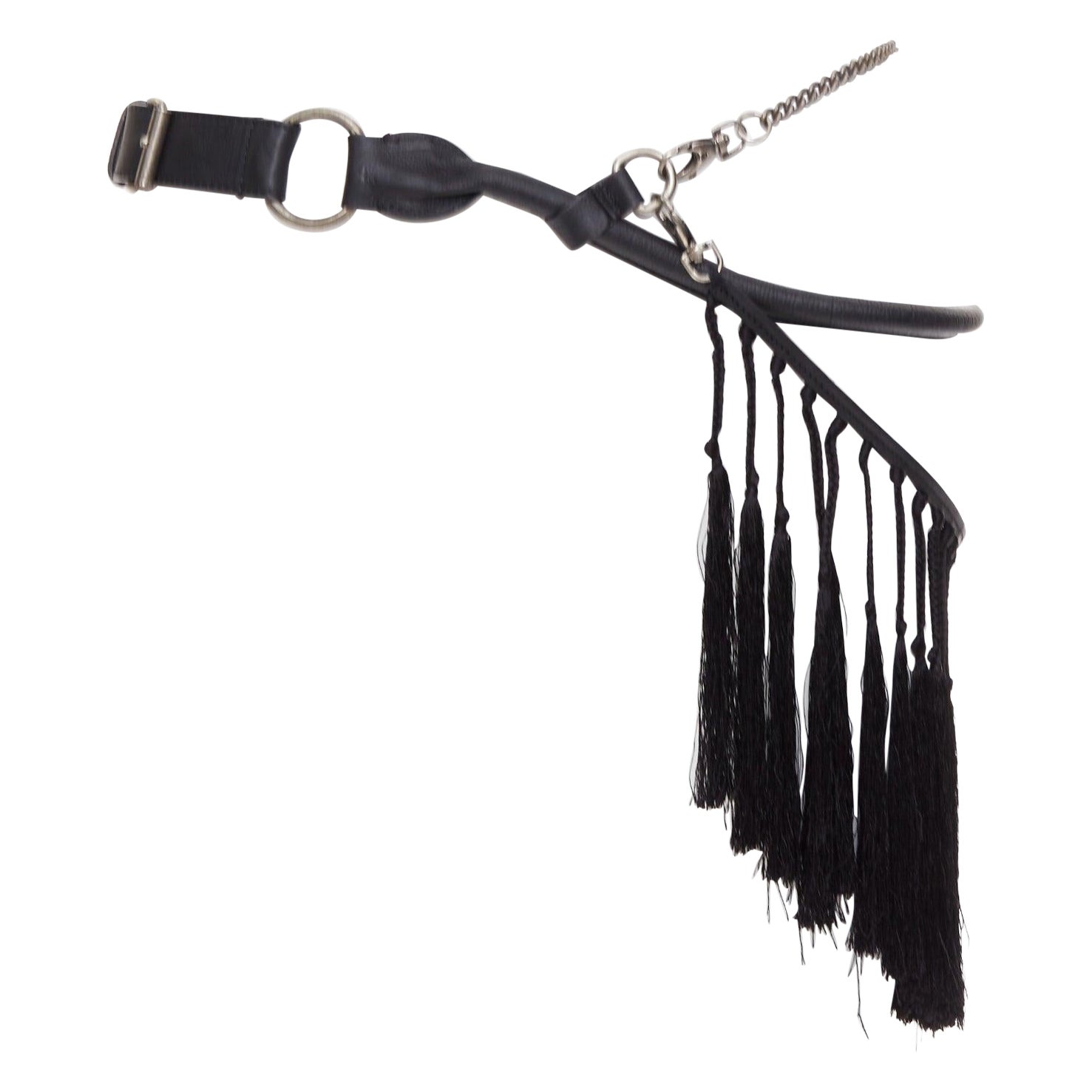 rare ANN DEMEULEMEESTER Vintage leather macrame fringe small pouch tiered belt For Sale