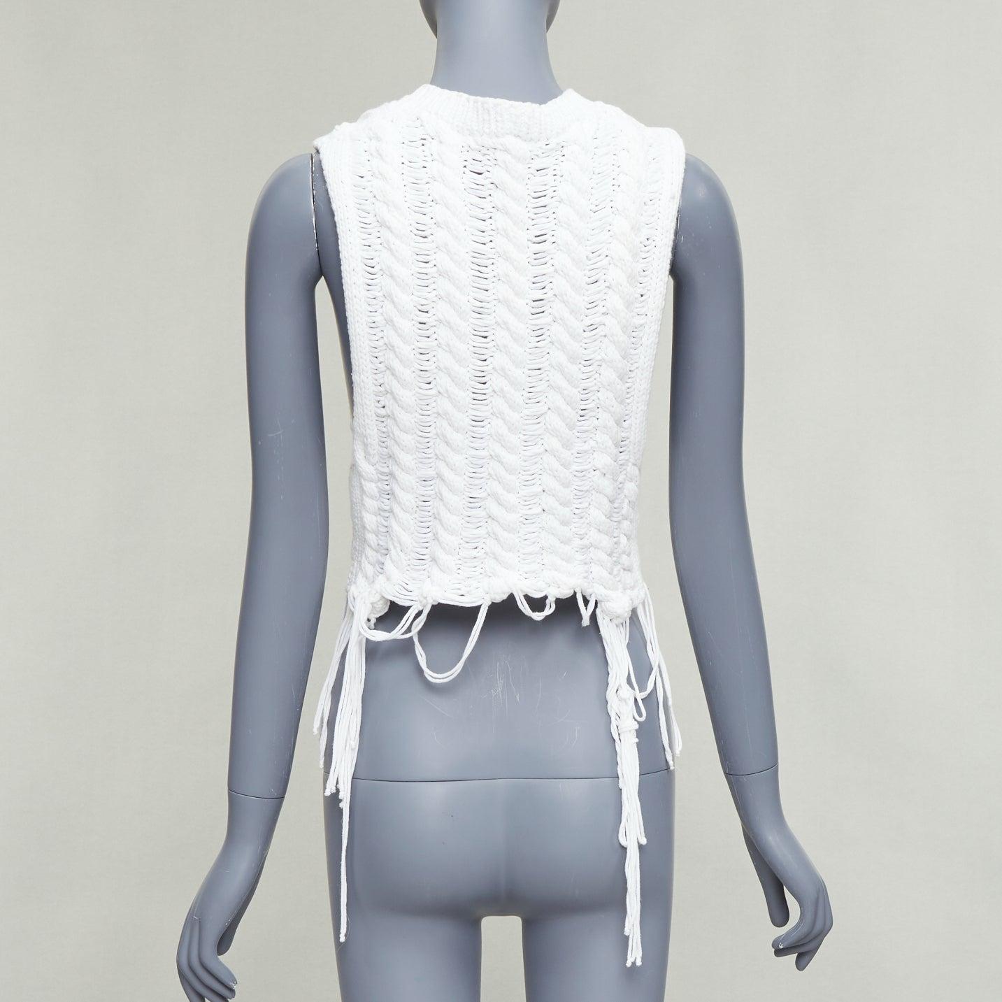 rare ANN DEMEULEMEESTER gilet en grosse maille blanche à ourlet bouclé L Pour femmes en vente