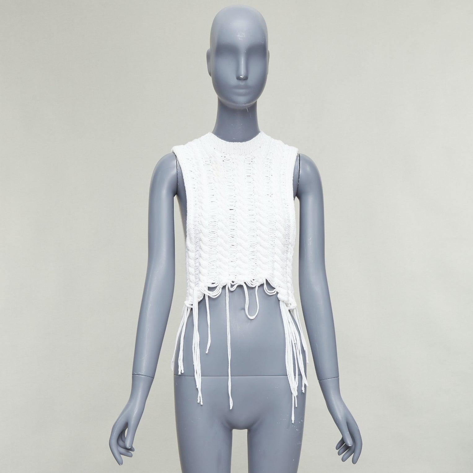 rare ANN DEMEULEMEESTER gilet en grosse maille blanche à ourlet bouclé L en vente 4